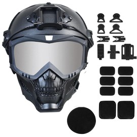 Airsoft Mask Full Face and Detachable Anti Fog Airsoft Goggles Eye Protection and Tactical Airsoft Fast Helmet Adjustable knob for Teenagers and Adults (Silver Lens)