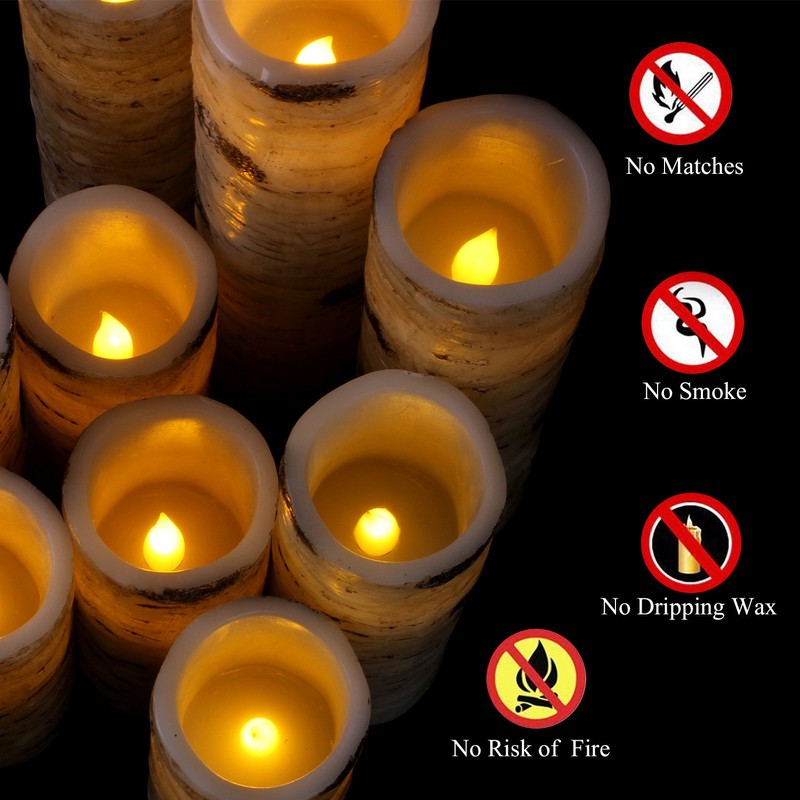 Vinkor Flameless Candles Battery Operated Candles Birch Effect 4" 5"