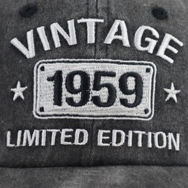 Vintage 1959 Limited Edition Hats for Men Women, 65th Birthday Decorations, 65 Year Old Adjustable Embroidered Baseball Cap Retirement Gifts Mom Dad