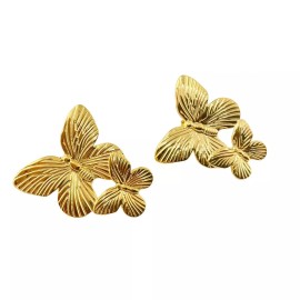 STAINLESS STEEL ANABELLA Butterfly Ear Studs Earrings Stainless Steel Yellow 18K Gold Plated