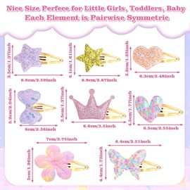 Shimmeroo 16Pcs Colorful Cartoon Hair Clips, Glitter Barrettes for Girls, Sparkly Hair Accessories for Women with 5 Styles - Butterfly Heart Bow Crown Flowers Shaped