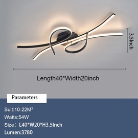 LANGLITIAODENG Modern LED Ceiling Light Fixture,54W 3780 Lumen,Flush Mount Ceiling Chandelier,Ceiling Lamp for Kitchen Bedroom Study Living Room Office Dining Room,Dimmable Remote Control (Black)