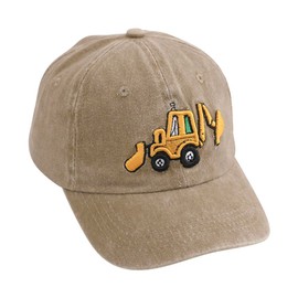 Besforta Cute Embroidery Excavator Toddler Kids Baseball Cap Adjustable Cotton Washed Vintage Dad Hat for Boys Girls Age 2-8 Khaki