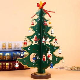 Advent Calendar 2024 Christmas 24 Days Countdown Wooden Tabletop Christmas Tree and Ornaments Set, DIY Mini Desktop Decoration，Xmas Gift