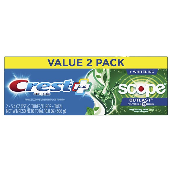 Crest +X 40mm Outlast Complete Whitening Toothpaste, Mint, 5.4 Oz, Pack Of 2, 4.050 Lb (Pack Of 2)