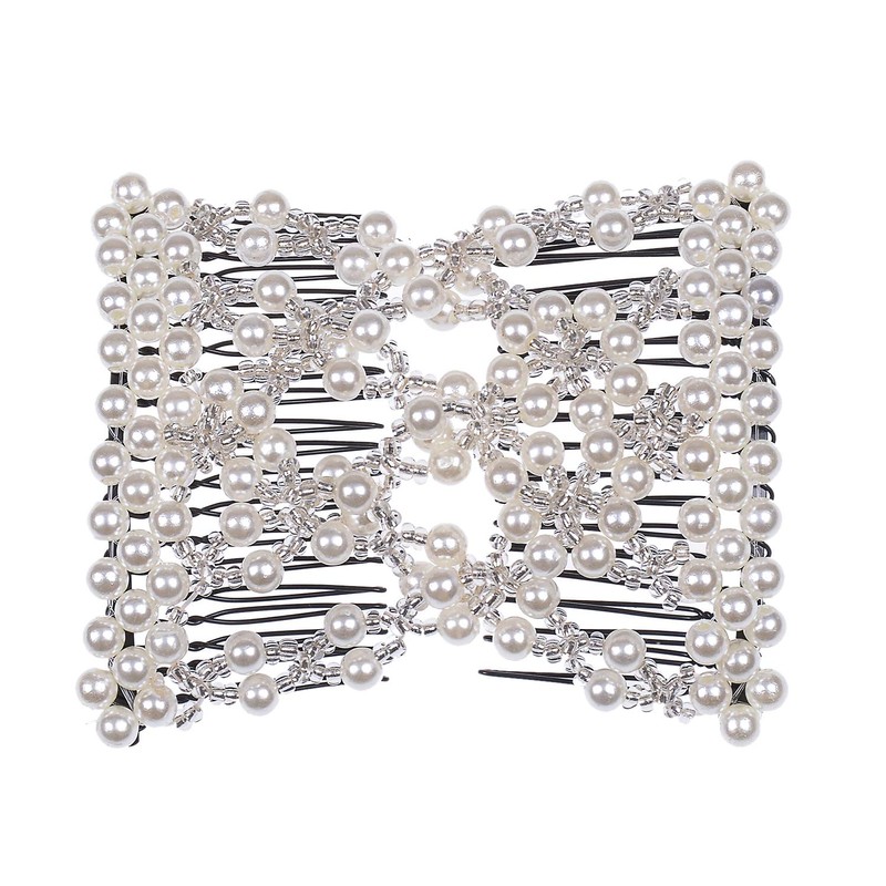 Ruihfas Delicate Women Girls Easy Stretch Pearls Combs Beaded Hair