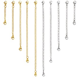 Toaob 10 Pieces Stainless Steel Extension Chain Necklace Extender Lobster Clasp Extension Steel Colour Golden 5 cm 7.5 cm 10 cm 13 cm 15 cm Wide 3 mm for Jewellery Making