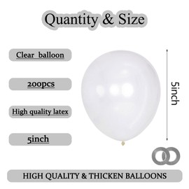 KAWKALSH 200pcs 5 Inch Clear Balloons, Small Mini Latex Balloons for Party Birthday Baby Shower Anniversary Festival Arch Garland Decoration (Clear)