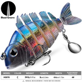 Bass Fishing Lures - Multi Jointed Lifelike Hard Baits with Spinner Baits Blades - Crankbaits Swimbaits Lure Artificial Bait Sunfish Shape Fish Tackle Kits Fishing Lure 3pcs/Set(HS078ABC)