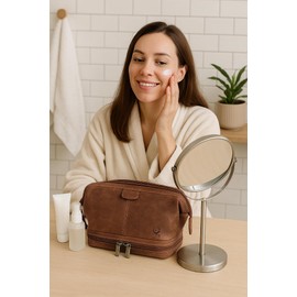 Leather Toiletry Bag for Men - Travel Gift Shaving Dopp Kit - Bathroom Shower Toiletries Organizer - Cosmetic Makeup Bag for Women