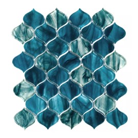 Tenedos HTC296 Celestial Wave Arabesque Glass Mosaic Tile – Iridescent Blue Gray Curved Pattern for Backsplash, Bathroom, Shower & Accent Walls (1 Sheet)