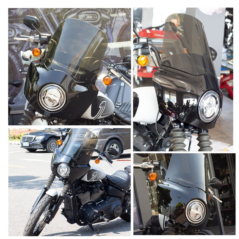 FATECIM Motorcycle 5.75" Headlight Fairing Cover with 15" Smoke Windshield