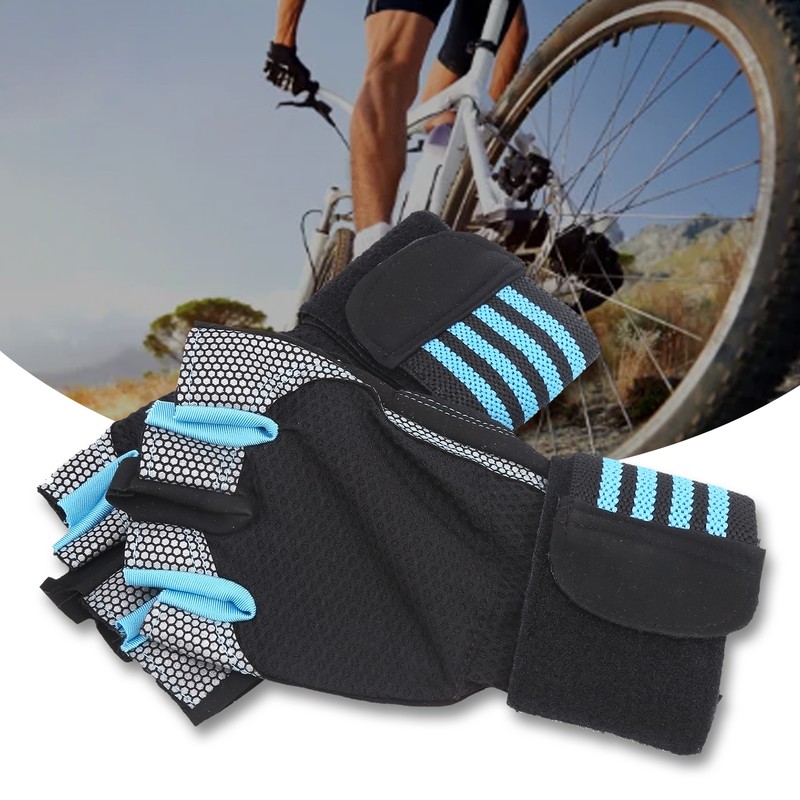 Half Finger Adjustable Cycling ShockAbsorbing Gloves AntiSlip Bicycle Gloves Blue(Blue