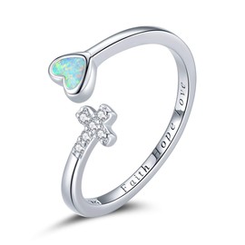 VOROCO 925 Sterling Silver Adjustable Ring Open Trendy Statement Ring Unique Cross Ring for Women Jewelry Gift (silver cross)