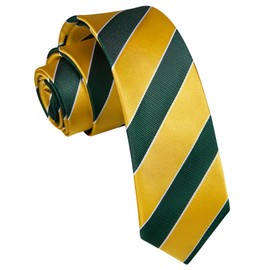 Enlision Men's Skinny Tie Classic Woven Striped Slim Neckties Yellow Green 2.17" Wide College Silk Thin Ties for Men Graduation Party