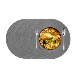 KKTECH Christmas Placemats - Set of 4 Round Place Mats for Table, Washable & Waterproof Table Mats, Heat Resistant for Home, Party, Wedding Décor, 38cm (Dark Grey)