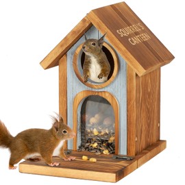 MIXXIDEA Wooden Squirrel Feeder, Large Capacity Squirrels Feeders for Outside, Sturdy Construction, No Assembly Lovely Chipmunk Feeder for Corn, Peanut, Nuts, Chestnuts (Brown-1pk)