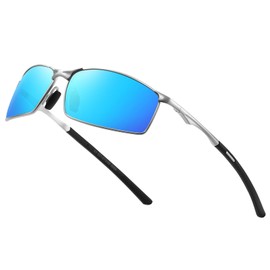 KMNVKZME Men's Polarized Rectangular Sunglasses Ultra Lightweight Metal Frame Fishing Driving Glasses Classic Shades for Men (Silver Frame/Blue Mirror)