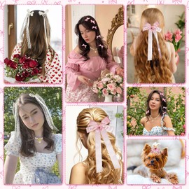 Gpurplebud Coquette Jewelry Stuff Set - Pink Bows Cute Wallet Set for Women, 23PCS Coquette Pearl Bow Earrings Necklace Mini Pink Bows for Hair,Coquette Pink Accessories Gifts,Valentines Gift