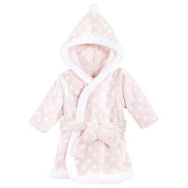 Hudson Baby Unisex Baby Plush Animal Face Bathrobe, Pink Polka Dot, 0-9 Months
