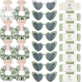 Loanzeg Bridesmaid Scrunchies Proposal Hair claws clips Set of 12 Bridal Shower heart sunglasses Gifts for Wedding Bachelorette Party Favors (24pcs White&Sage Green)