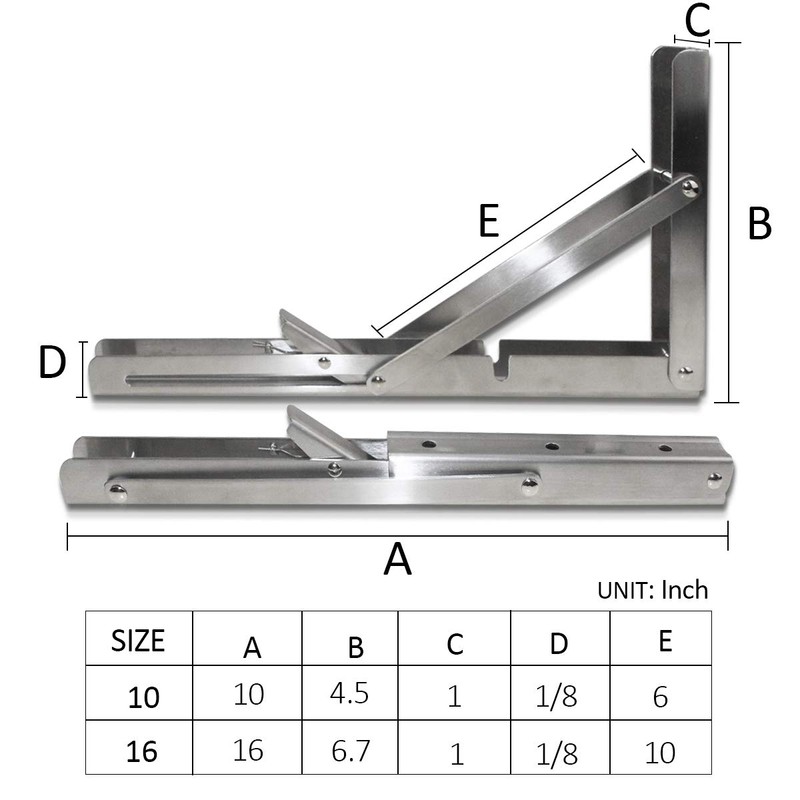 Storystore Folding Shelf Brackets - 10 Inch Heavy Duty Stainless