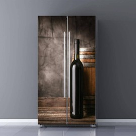 BSPWIRFNZPL Self Adhesive Vinyl Refrigerator Wrap Set Red Wine Bottle Cellar Door Mural Sticker Removable Fridge Sticker Gift for Wine Lovers Peel and Stick Kitchen Bar Decor