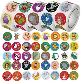 Reward Stickers A Set 40 Patterns 2500 Piece Set Round Diameter 25mm English Animals Emojis Approval Attendance Colorful Stickers Variety Set NYANDELMO ND-0182-R05-ASET