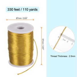 sourcing map Satin Nylon Cord String 2.5mm 330 Feet Silky Smooth Bracelets String for Macrame Kumihimo Chinese Knot Necklaces Beading Jewelry Making, Dark Gold