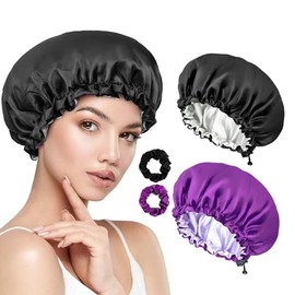 2 PCS Gorros Rizadores de Raso,Viene con 2 PCS Diademas de Satén,Hebillas de Ajuste Elásticas,Gorro de Dormir Cómodo y Reutilizable,Adecuado para Cabe