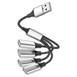 GCNWW USB Splitter 4 Port Portability 1 In 4 Out USB Adapter, Practical USB Male to Usb Four Female Adapter for Data Transfer/Charging/OTG Functions Usb Extender Hub Compatible with Mac/Laptop/Car