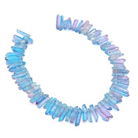 BEADIA Dark Blue/Purple Titanium Coated Crystal Quartz Spike Point Stick Beads Rough 0.8"-1.2" for Jewelry Making 15 Inch/Strand