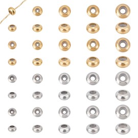 UNICRAFTALE 40 pcs 2 Colors 5 Sizes Slider Stopper Beads Stainless Steel Rubber Spacer Beads 6-10mm Adjustable Slider Clasps Rondelle Beads Loose Beads with Rubber Inside for Bracelets Jewelry Making