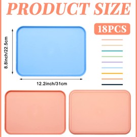 Skylety 18 Pack Plastic Fast Food Trays Bulk Colorful Cafeteria Food Trays Rectangular Serving Trays Lunch Meal Trays for School Party Kitchen, 9 Colors, 12 x 9 Inch