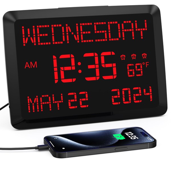 Mesqool Digital Clock, 11.5” Digital Wall Clock with Date,Time,Week, Indoor