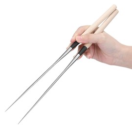 Sushi Chopsticks, 12in Long Stainless Steel Japanese Chopsticks with Wood Handle Japanese Sushi Chef Traditional Garnishing Plating Tweezers Chef's Plating Tools(S)