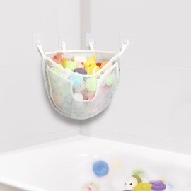 DOCMON Bath Toy Storage, Large Capacity Bath Toy Holder with Buttom Zipper, Quick Release Bathtub Toy Storage with Large Pocket, Corner Mesh Bath Toy Organizer Basket Bin for Bathroom Toys - White