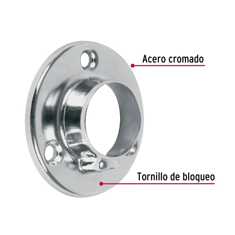 Hermex BTR-3 Brida cromada para tubo redondo de closet, color,