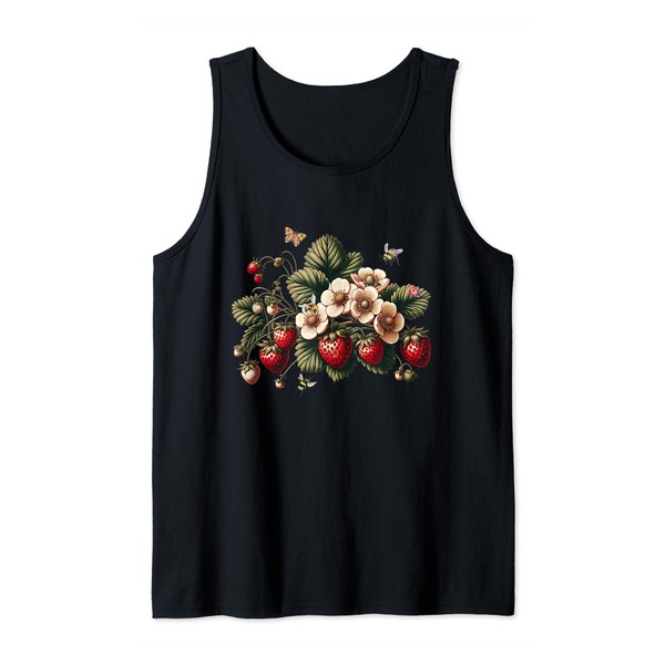Vintage Strawberries With Bees Ladybug Butterfly Strawberry Tank Top