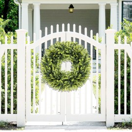 HUZIYAHAN HUZIYAHAN Spring Wreath for Front Door, 20''-22'' Green Spring Wreath, All Seasons Artificial Green Wreaths for Wall Window Porch Wedding Home Farmhouse St Patricks Day Indoor Outdoor Decorations