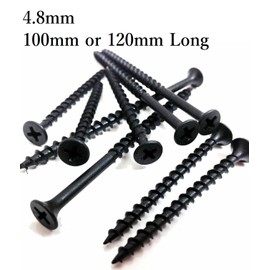 4.8mm x 100mm / 120mm - Carbon Steel, Drywall, Plasterboard, Multipurpose, Long Black PH2 Bugle Screws (50, 4.8mm x 100mm)
