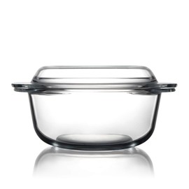 Clear Round Glass Casserole Dish With Lid Non-Plastic Lidded Casseroles Easy Grab Glass Cooking Bowls with Glass Lid, Microwave, Oven, Freezer, and Dishwasher Safe (1.5L)