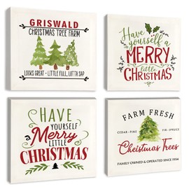 OTOSTAR 4 Pieces Christmas Wall Art Canvas Prints - Christmas Tree Farm Picture Painting - Modern Wall Artwork Framed for Gifts Bathroom Home Kitchen Office Christmas Decor - 12 x 12 Inch
