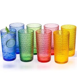Vasos acrílicos coloridos de 22 onzas (juego de 8), vasos de plástico apilables a prueba de roturas, vasos de plástico reutilizables, sin BPA, aptos para lavaplatos