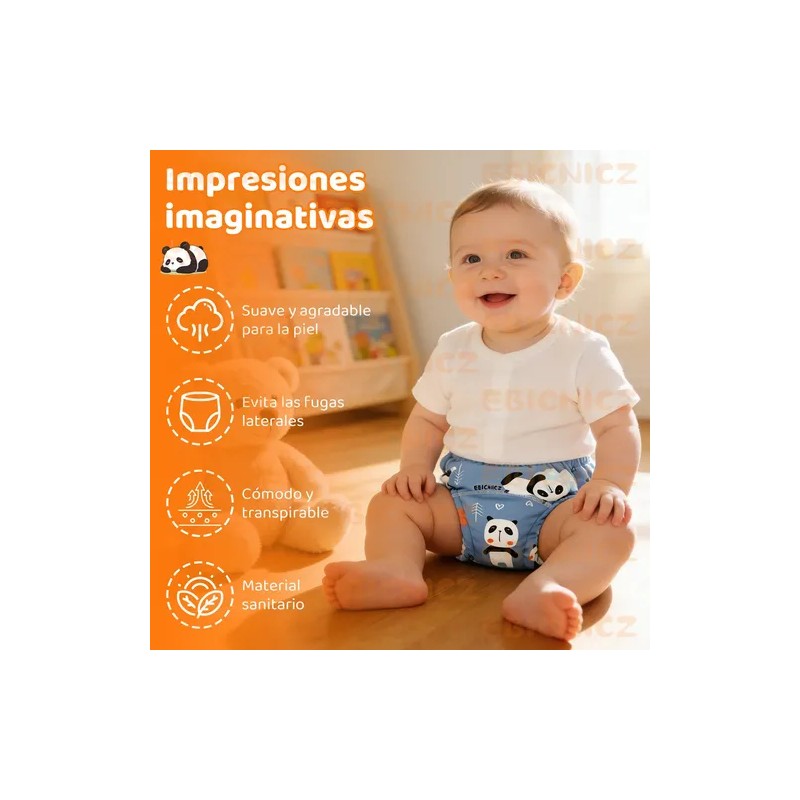 8 Pañales Entrenadores Reutilizables Calzones Algodón Niños