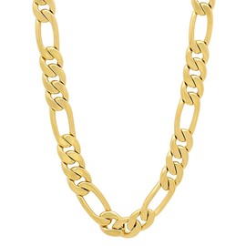 7mm 14k Yellow Gold Plated Flat Figaro Chain Necklace, 30 inches