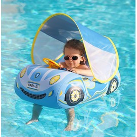 VOMOIT Flotador para Bebé,Flotantes Inflables para Piscina,Anillo de Natación para Bebé con Asiento de Seguridad y Toldo Solar Desmontable,Juguetes Divertidos para Agua,Flotador de Piscina, Azul