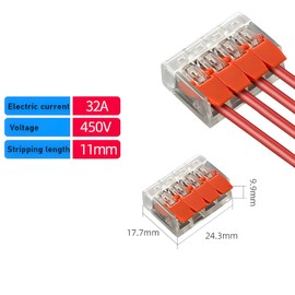 4 Port Electrical Lever Nuts | for AWG 24-12 Copper Wires | Compact & Transparent Housing | Wire Connector | 4 Port (50-PCS)