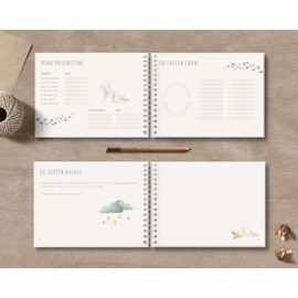 OLGS Baby Album Teddy Lou Memory Book My First Year Baby Book to Enter Special Moments for Girls and Boys Ring Binder A4 Photo Album with Baby Room Poster