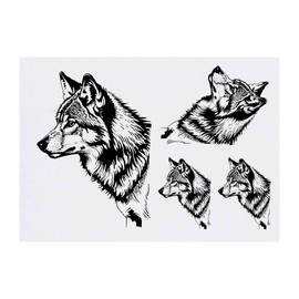 4 x 'Mexican Wolf Profile' Temporary Tattoos - Water Resistant, Skin-Safe, Non-Toxic Transfers, Mixed Sizes (TO00071694)